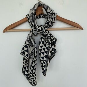 Vintage Silk Scarf Japanese Hand-rolled Geometric Black and White Boho
